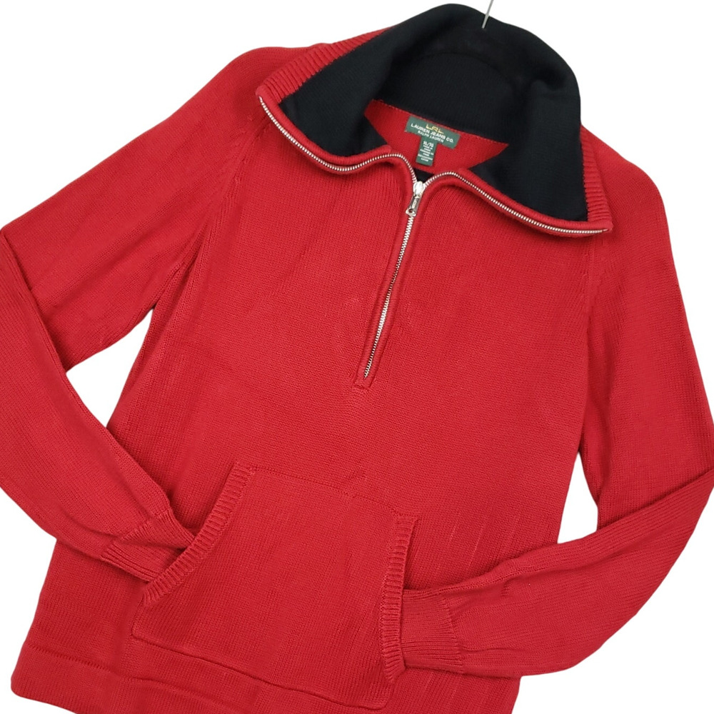 LRL Lauren Jeans Women's Pullover Sweater XL 1/4 Zip Long Sleeve Kangaroo Pocket